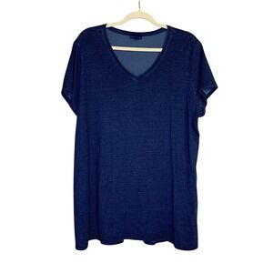 Pure Jill Indigo Women's V-Neck‎ Short Sleeve Tunic Top Blue Large Casual
